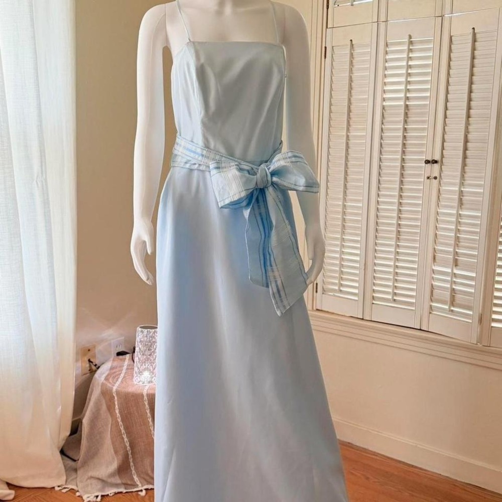 Jim Helm Occasions Sky Blue Vintage Formal Dress. Size‎ 12. A-line. Plaid Sash